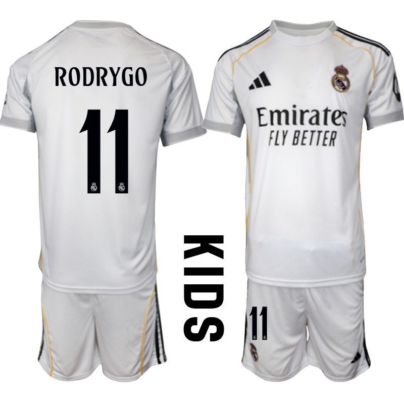 Youth 2025-2026 Club Real Madrid home White #11 Soccer Jersey->youth soccer jersey->Youth Jersey